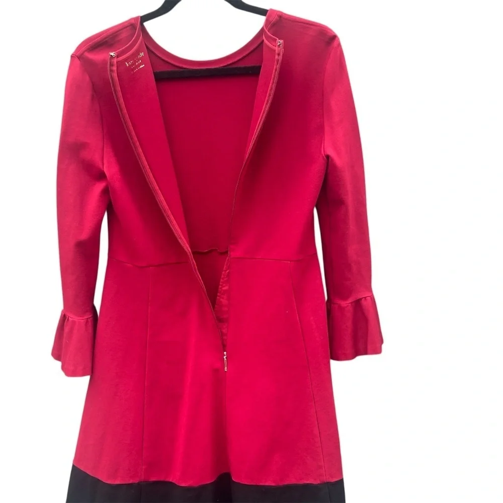 Kate Spade Colorblock Bell Sleeve Ponte Dress Cranberry Burgundy Size M